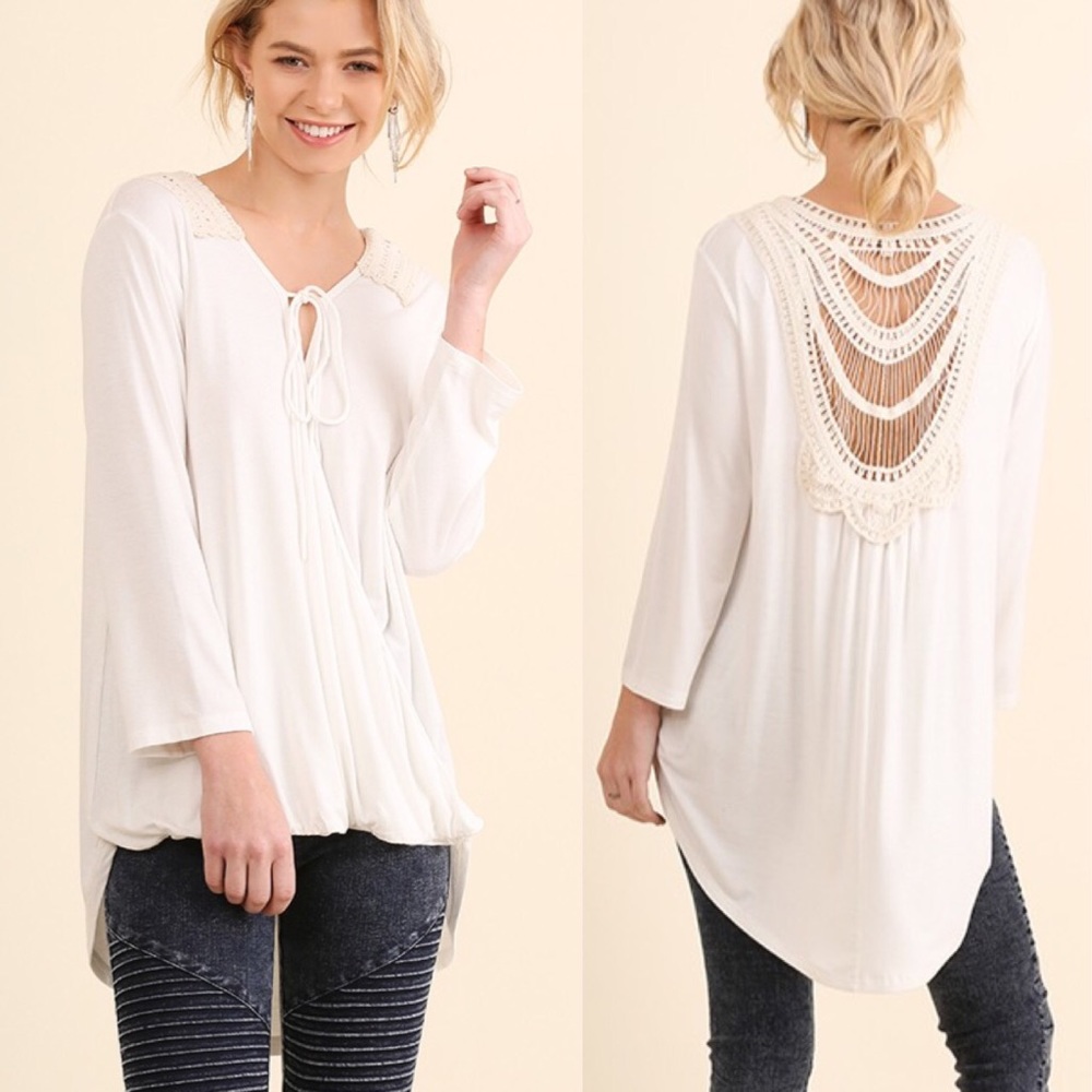 NEW White Surplice Tunic With Lace Trim